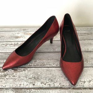 Maje Metallic Red Black Leather Fia Kitten Heels